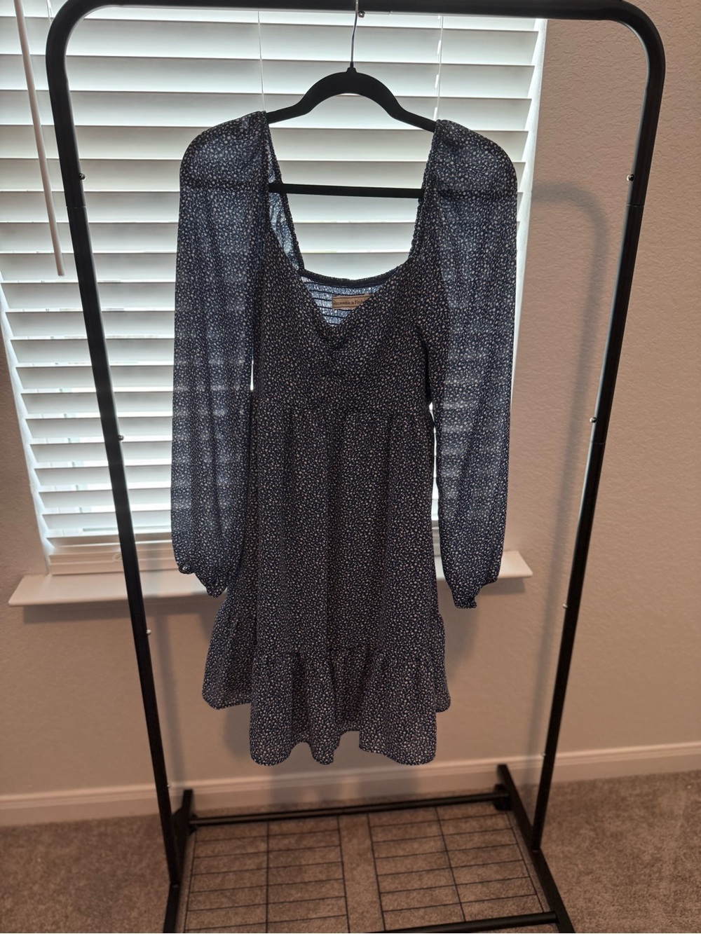Abercrombie & Fitch Navy Blue Printed Long-Sleeve Mini Dress